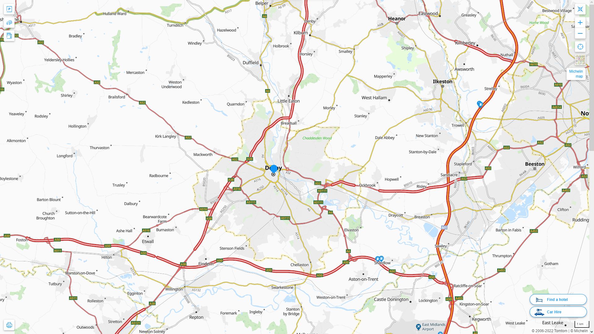 Derby Royaume Uni Autoroute et carte routiere